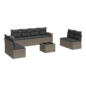 Afuera Living Contemporary Synthetic Poly Rattan 9 Piece Sofa Set in Gray