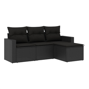 Afuera Living Contemporary Synthetic Poly Rattan 4 Piece  Sofa Set in Black