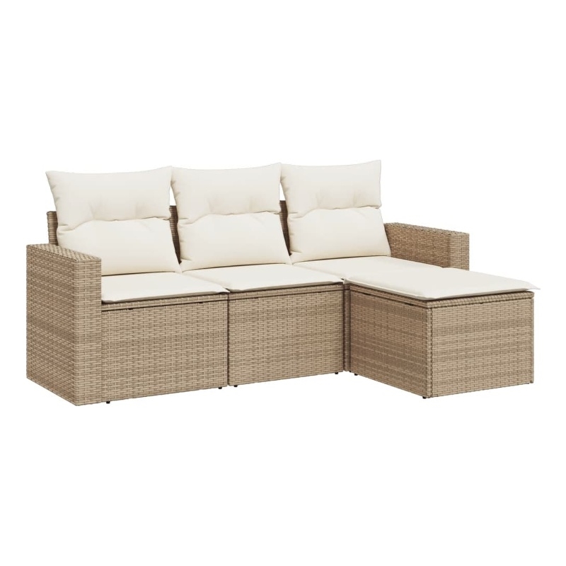 Afuera Living Contemporary Synthetic Poly Rattan 4 Piece  Sofa Set in Beige