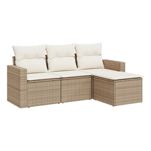 Afuera Living Contemporary Synthetic Poly Rattan 4 Piece  Sofa Set in Beige
