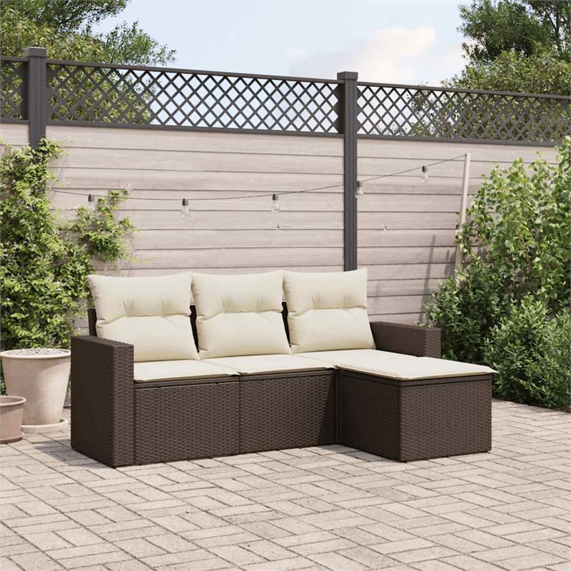 Afuera Living Contemporary 4 Piece Poly Rattan Sofa Set in Brown/Cream