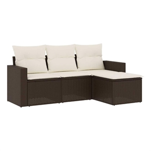 Afuera Living Contemporary 4 Piece Poly Rattan Sofa Set in Brown/Cream