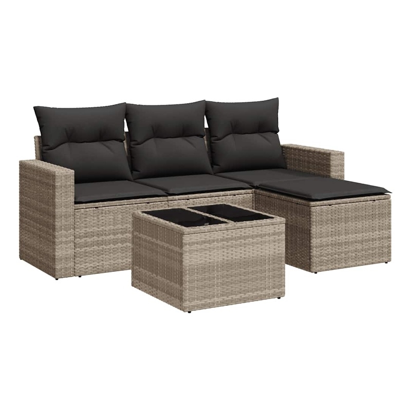 Afuera Living Contemporary Durable Rattan 5 Piece Sofa Set in Gray