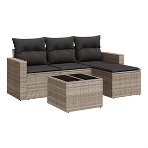 Afuera Living Contemporary Durable Rattan 5 Piece Sofa Set in Gray