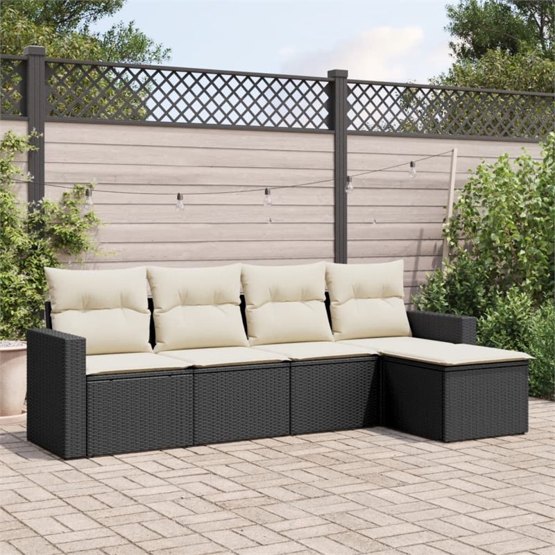 Afuera Living Contemporary Synthetic Poly Rattan 5 Piece Sofa Set in Black/Cream