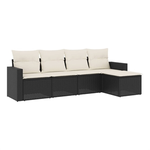 Afuera Living Contemporary Synthetic Poly Rattan 5 Piece Sofa Set in Black/Cream
