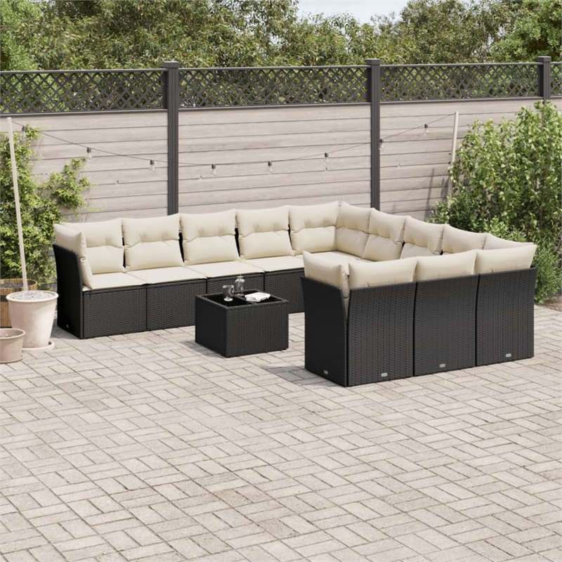 Afuera Living Contemporary Poly Rattan Sofa Set in Black/Cream