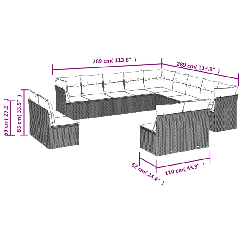 Afuera Living Contemporary Durable Rattan Sofa Set in Gray/Beige
