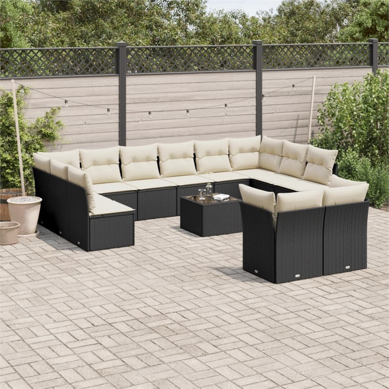 Afuera Living Contemporary 13 Piece Poly Rattan Sofa Set in Black/Cream