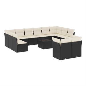 Afuera Living Contemporary 13 Piece Poly Rattan Sofa Set in Black/Cream
