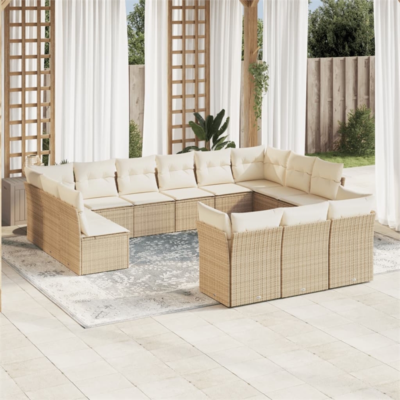 Afuera Living Contemporary 13 Piece Poly Rattan Sofa Set in Beige