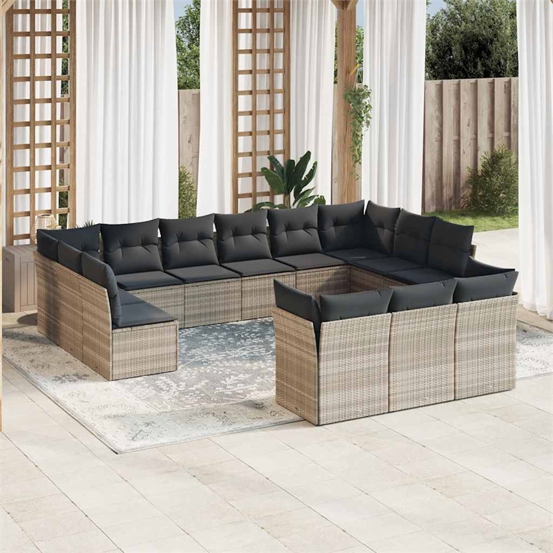 Afuera Living Contemporary 13 Piece Poly Rattan Sofa Set in Gray
