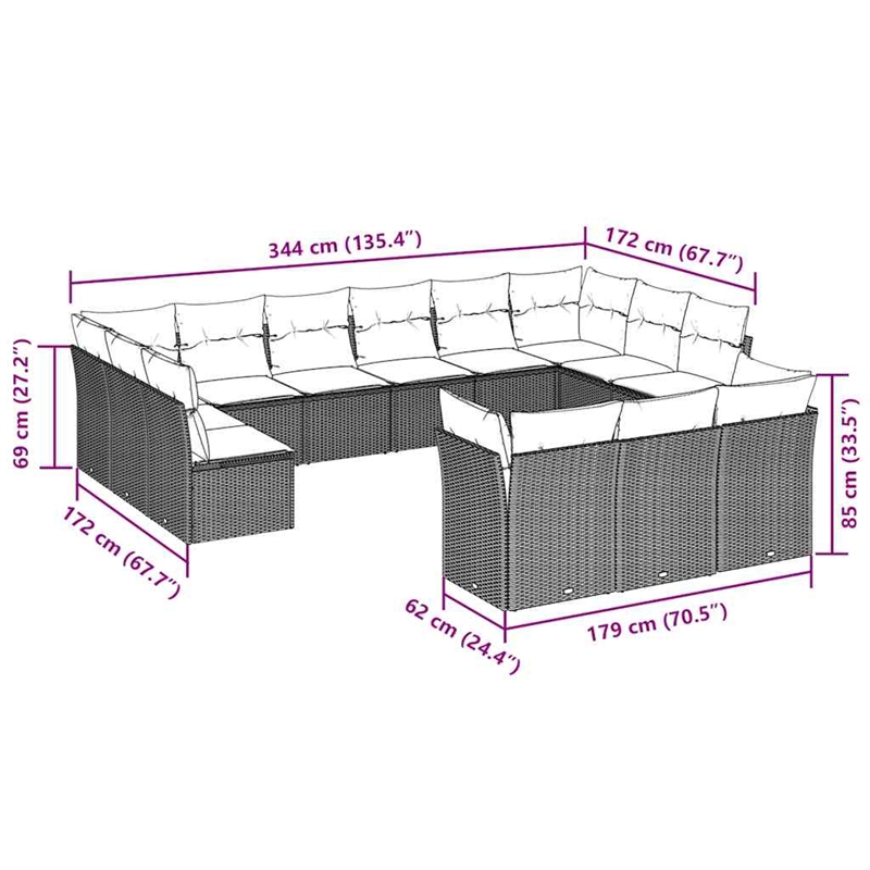 Afuera Living Contemporary 13 Piece Poly Rattan Sofa Set in Gray