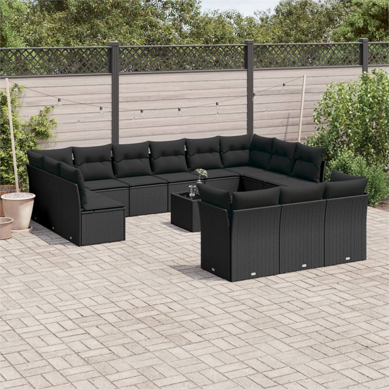 Afuera Living Contemporary 14 Piece Poly Rattan Sofa Set in Black