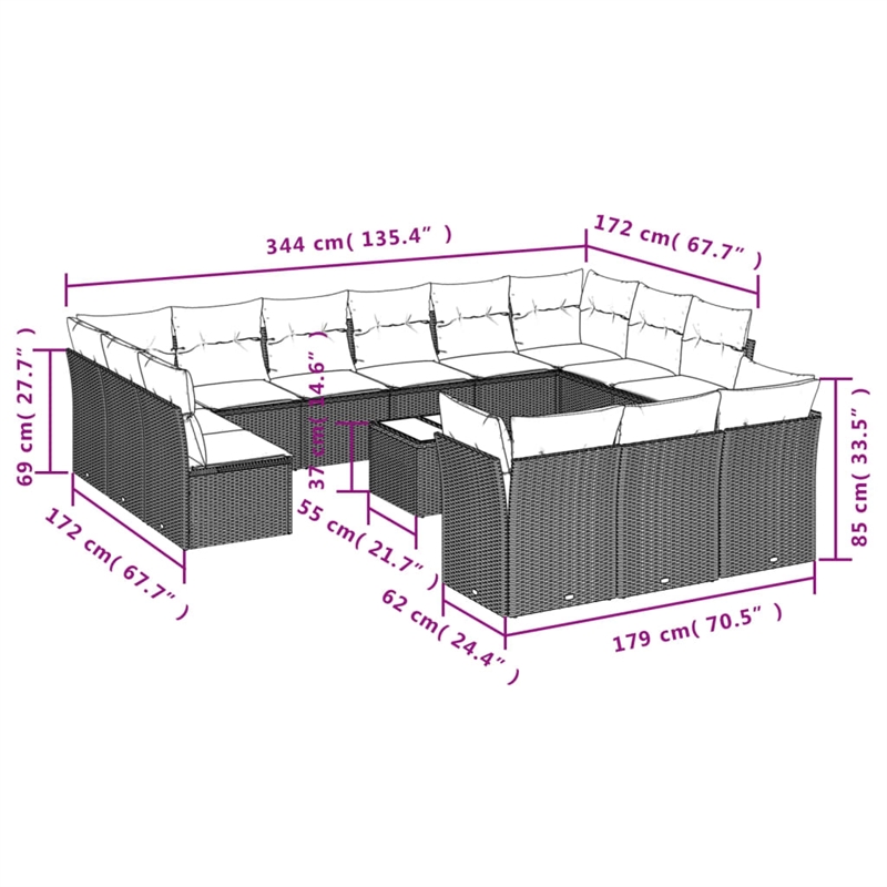 Afuera Living Contemporary 14 Piece Poly Rattan Sofa Set in Black
