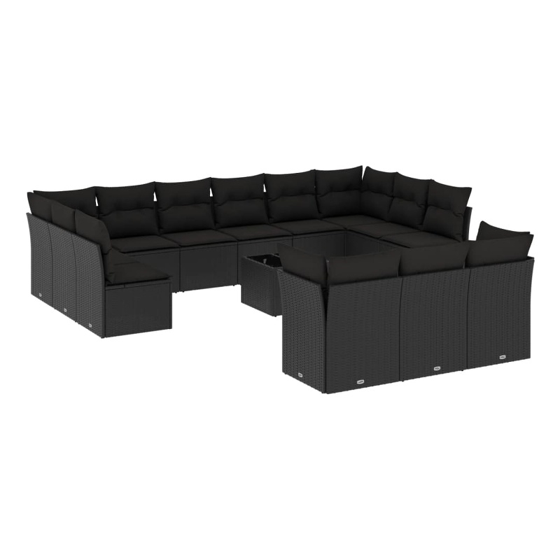 Afuera Living Contemporary 14 Piece Poly Rattan Sofa Set in Black