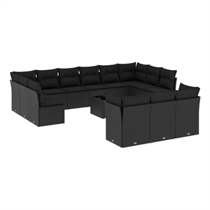 Afuera Living Contemporary 14 Piece Poly Rattan Sofa Set in Black