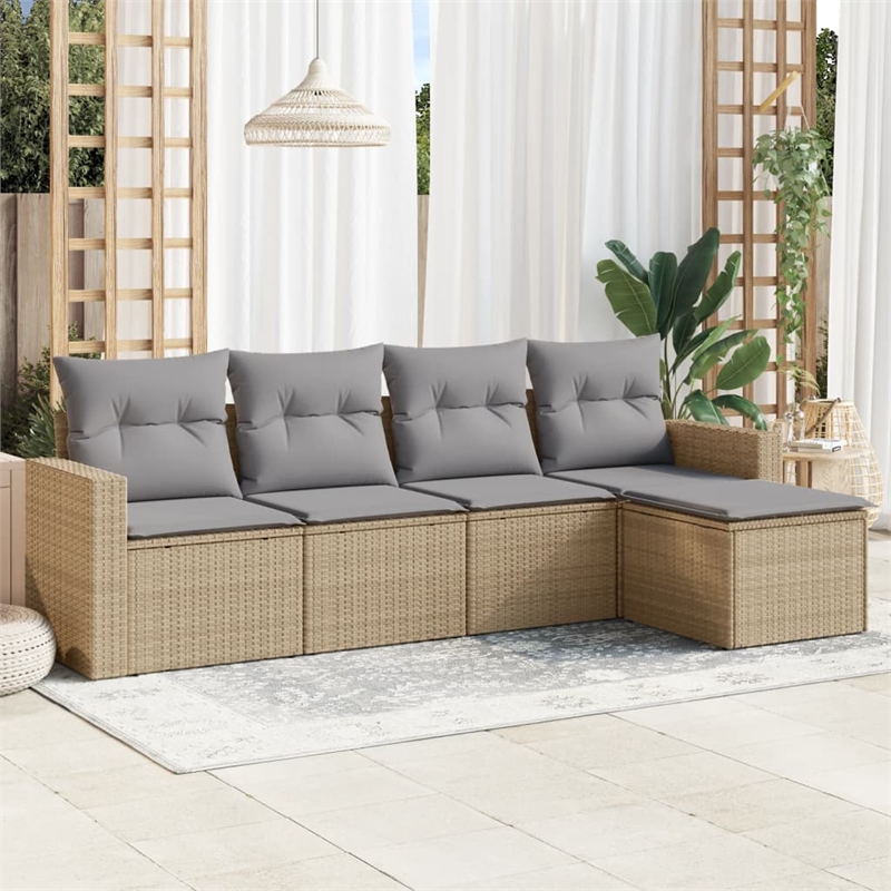 Afuera Living Contemporary Synthetic Poly Rattan 5 Piece Sofa Set in Gray/Beige