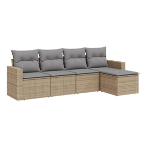 Afuera Living Contemporary Synthetic Poly Rattan 5 Piece Sofa Set in Gray/Beige