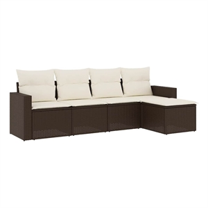 Afuera Living Contemporary 5 Piece Poly Rattan Sofa Set in Brown/Cream