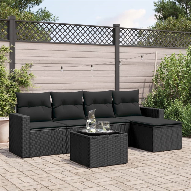 Afuera Living Contemporary Synthetic Poly Rattan Sofa Set in Black
