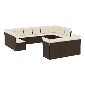 Afuera Living Contemporary 13 Piece Poly Rattan Sofa Set in Brown/Cream