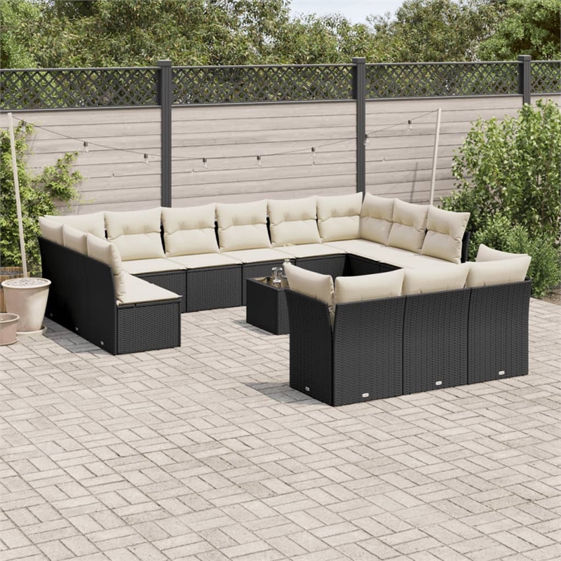 Afuera Living Contemporary 14 Piece Poly Rattan Sofa Set in Black