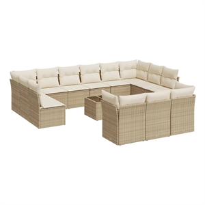 Afuera Living Contemporary Synthetic Poly Rattan Sofa Set in Beige