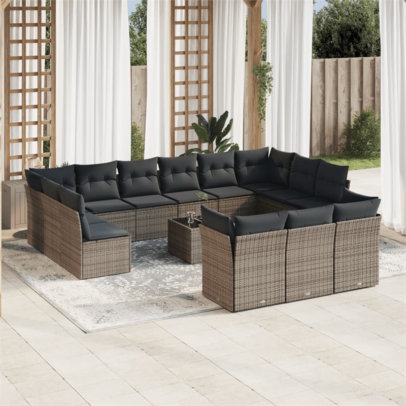 Afuera Living Contemporary Synthetic Poly Rattan Garden Sofa Set in Gray