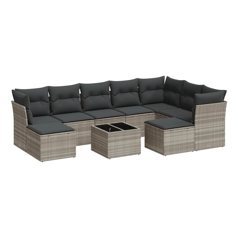 Afuera Living Contemporary 10 Piece Poly Rattan Sofa Set in Gray