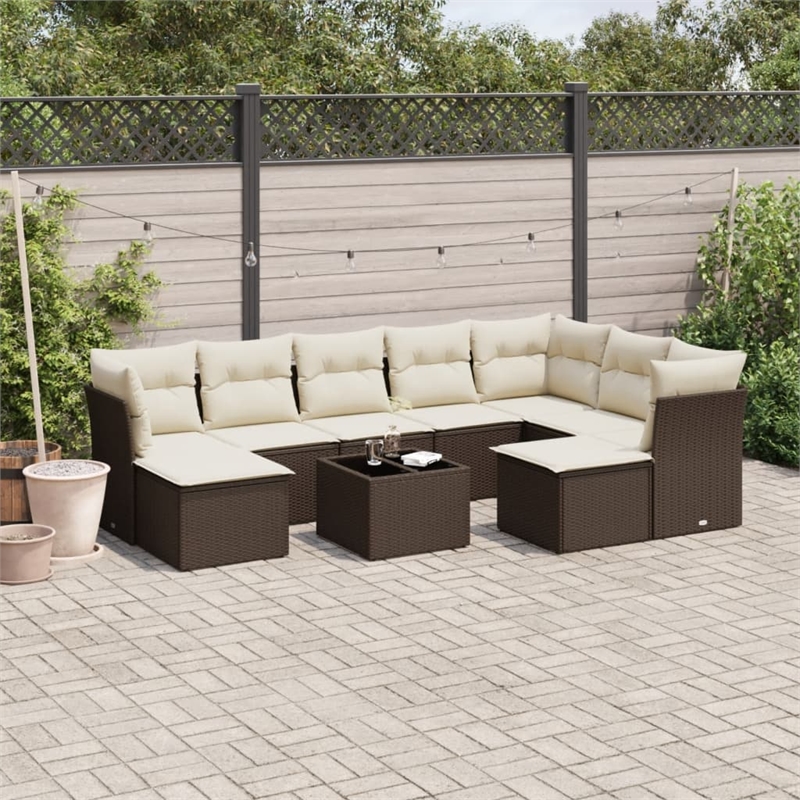 Afuera Living Contemporary 10 Piece Poly Rattan Sofa Set in Brown/Cream