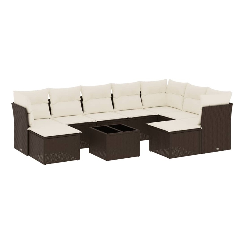 Afuera Living Contemporary 10 Piece Poly Rattan Sofa Set in Brown/Cream