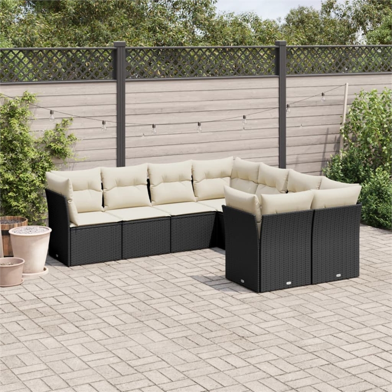 Afuera Living Contemporary 8 Piece Poly Rattan Sofa Set in Black