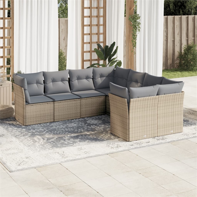 Afuera Living Contemporary 8 Piece Poly Rattan Sofa Set in Beige