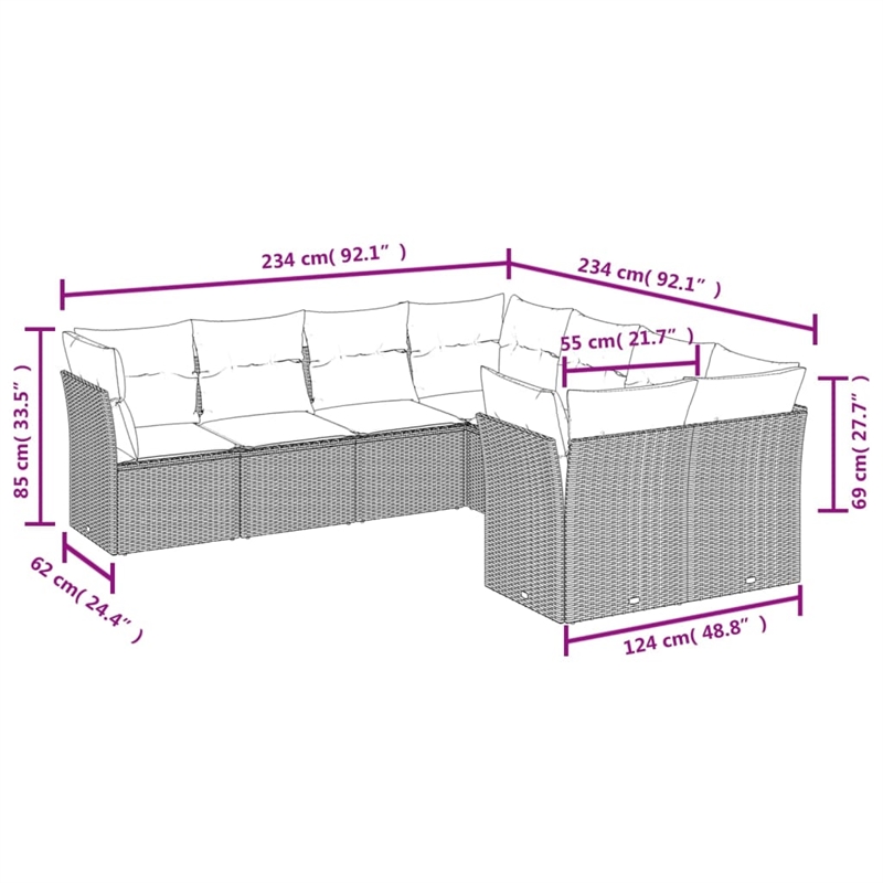 Afuera Living Contemporary 8 Piece Poly Rattan Sofa Set in Beige