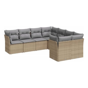 Afuera Living Contemporary 8 Piece Poly Rattan Sofa Set in Beige