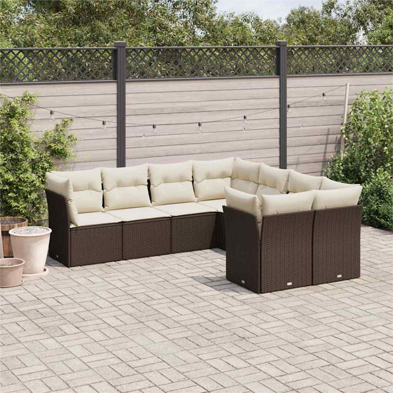 Afuera Living Contemporary 8 Piece Poly Rattan Sofa Set in Brown/Cream