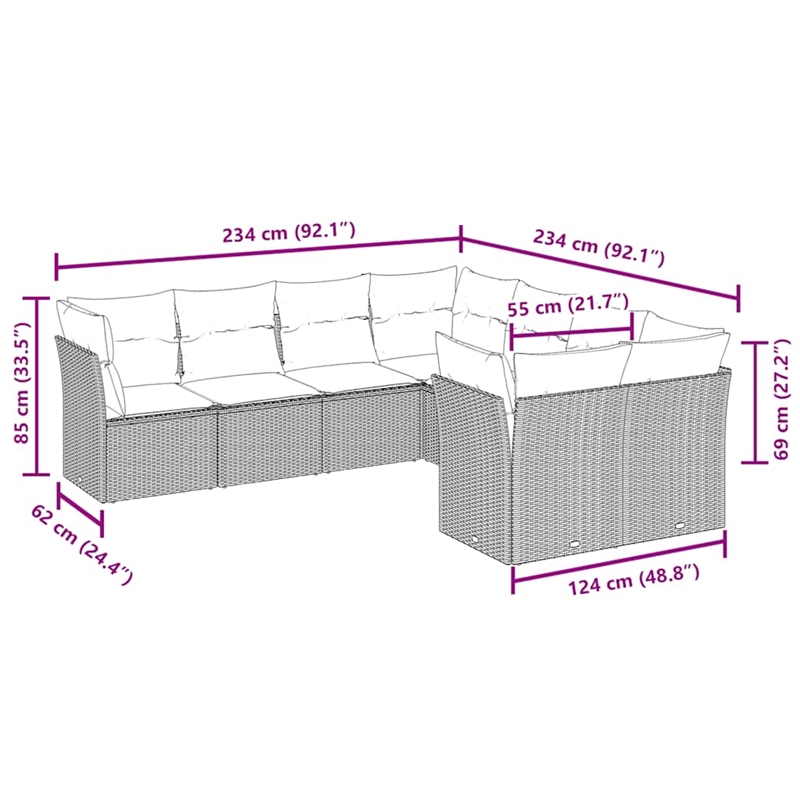 Afuera Living Contemporary 8 Piece Poly Rattan Sofa Set in Brown/Cream