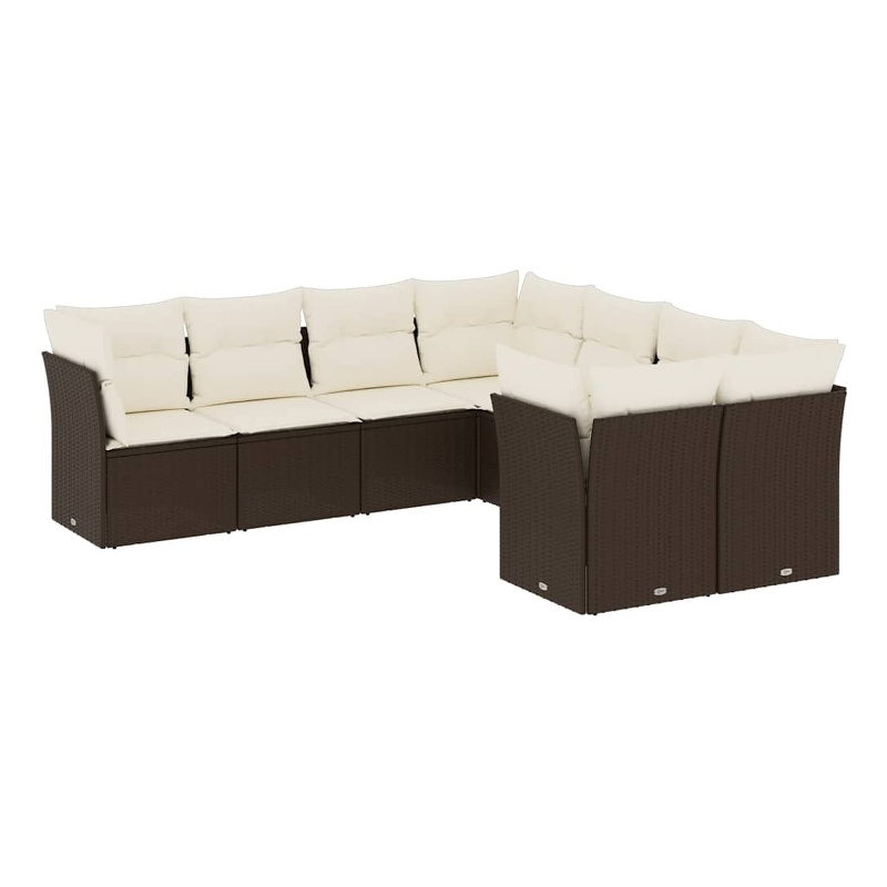Afuera Living Contemporary 8 Piece Poly Rattan Sofa Set in Brown/Cream
