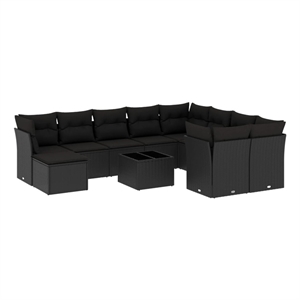 Afuera Living Contemporary Synthetic Poly Rattan Garden Sofa Set in Black