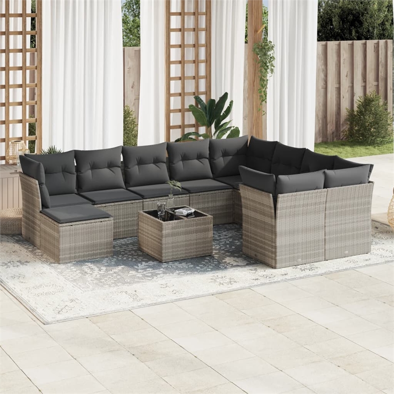Afuera Living Contemporary 11 Piece Poly Rattan Sofa Set in Gray