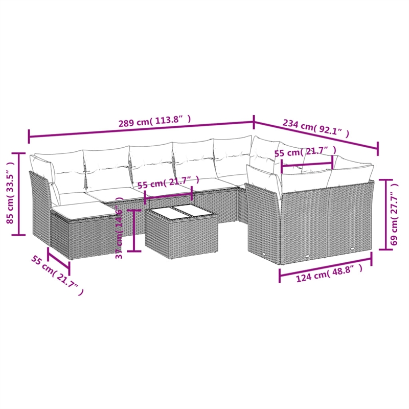 Afuera Living Contemporary 11 Piece Poly Rattan Sofa Set in Gray