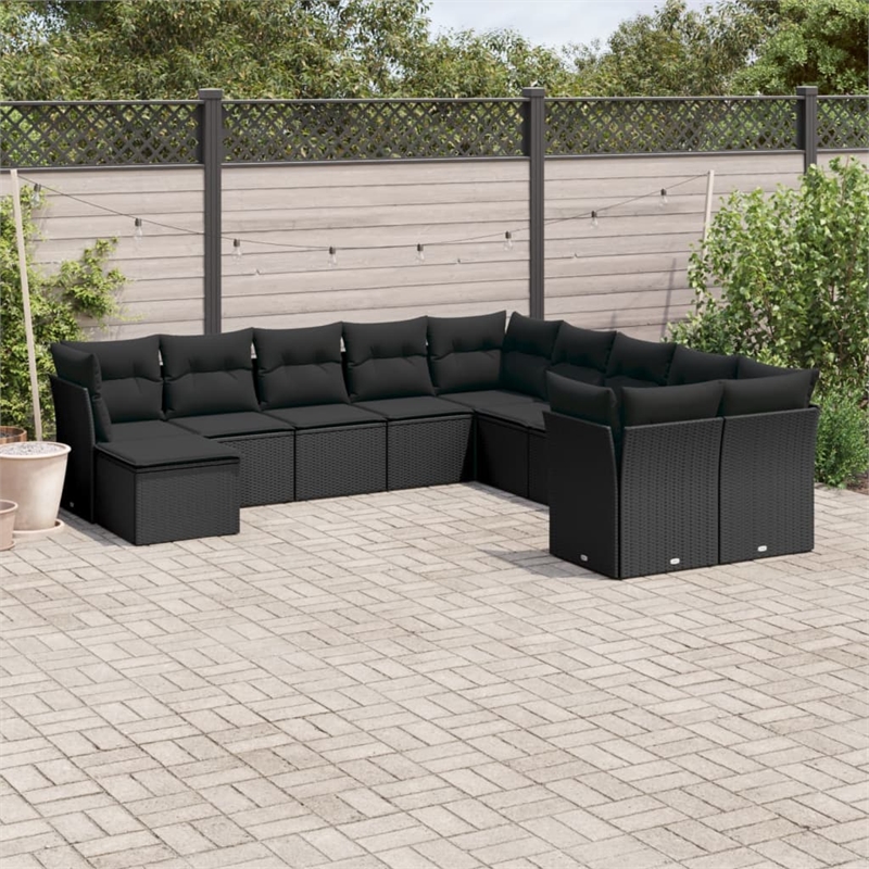 Afuera Living Contemporary 11 Piece Poly Rattan Small Sofa Set in Black