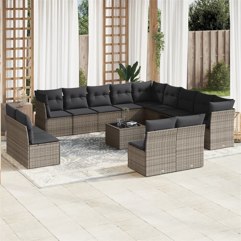 Afuera Living Contemporary 14 Piece Poly Rattan Small Sofa Set in Gray