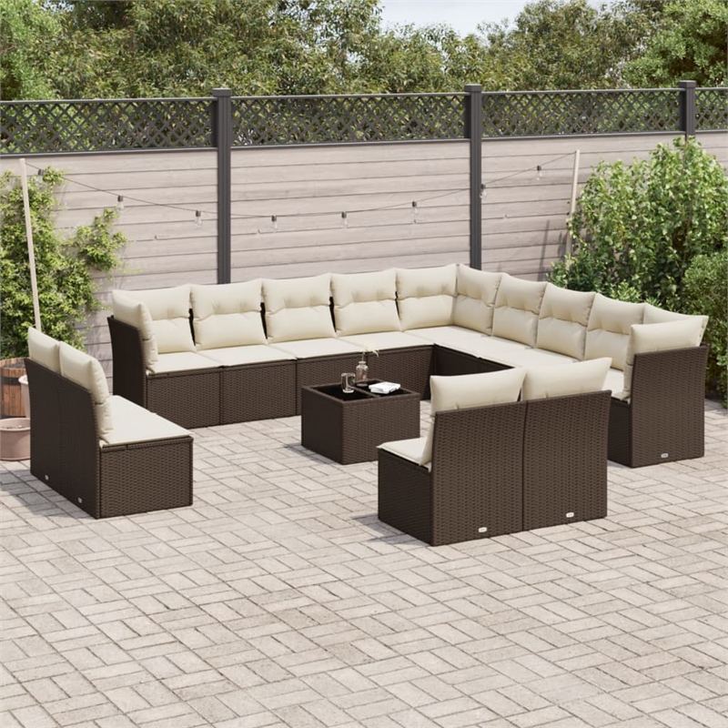 Afuera Living Contemporary 14 Piece Poly Rattan Sofa Set in Brown