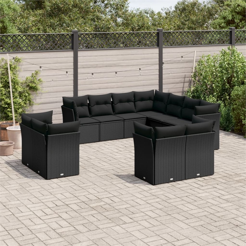 Afuera Living Contemporary 11 Piece Poly Rattan Sofa Set in Black