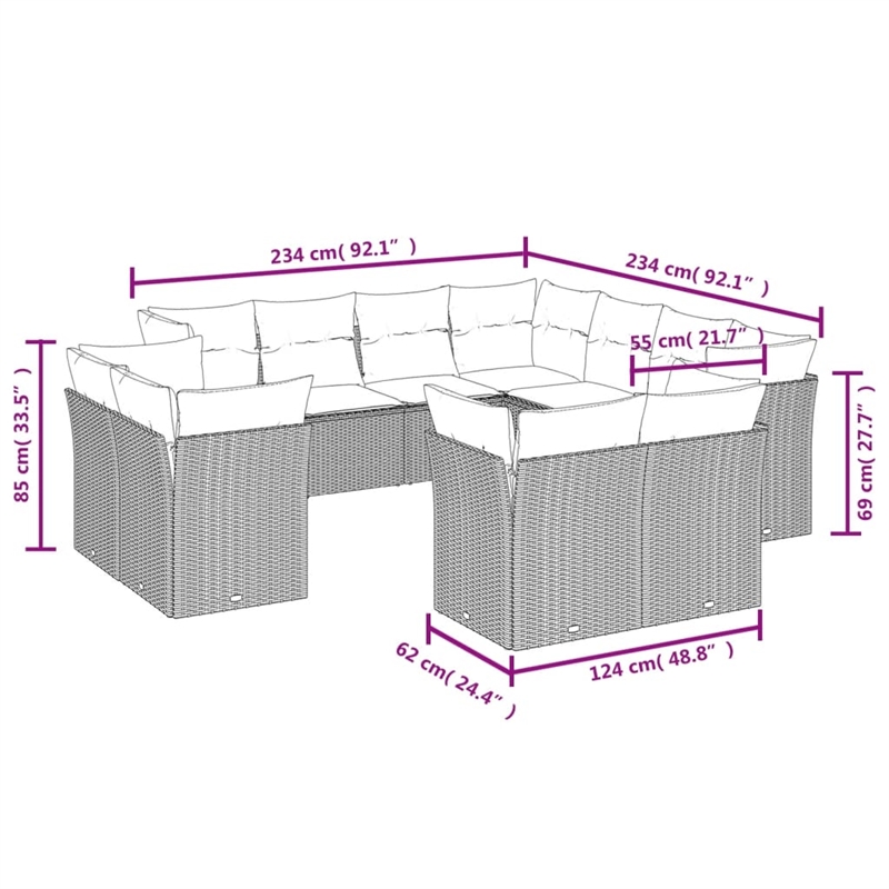 Afuera Living 11 Piece Poly Rattan Large Sofa Set in Black/Blue
