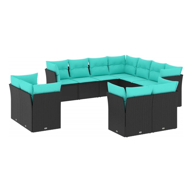 Afuera Living 11 Piece Poly Rattan Large Sofa Set in Black/Blue