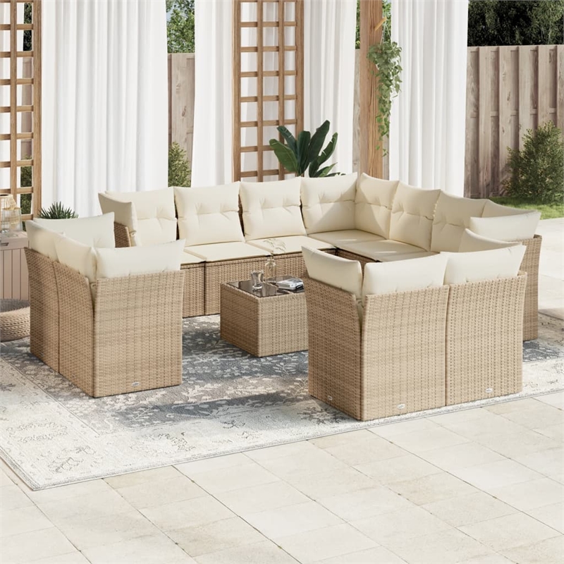 Afuera Living Contemporary 12 Piece Poly Rattan Sofa Set in Beige