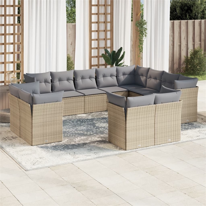 Afuera Living Contemporary 12 Piece Poly Rattan Sofa Set in Beige